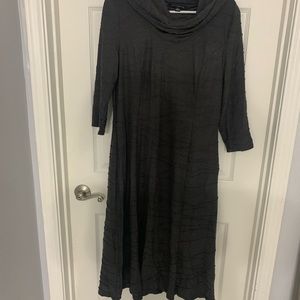 Women gray cowl neck dress, size 12,mid calf length